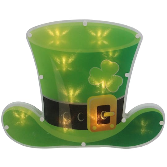 Northlight 12.5in Led Lighted Irish Leprechaun Hat Silhouette With Timer St. Patricks Day Window Decor, One Size, Green